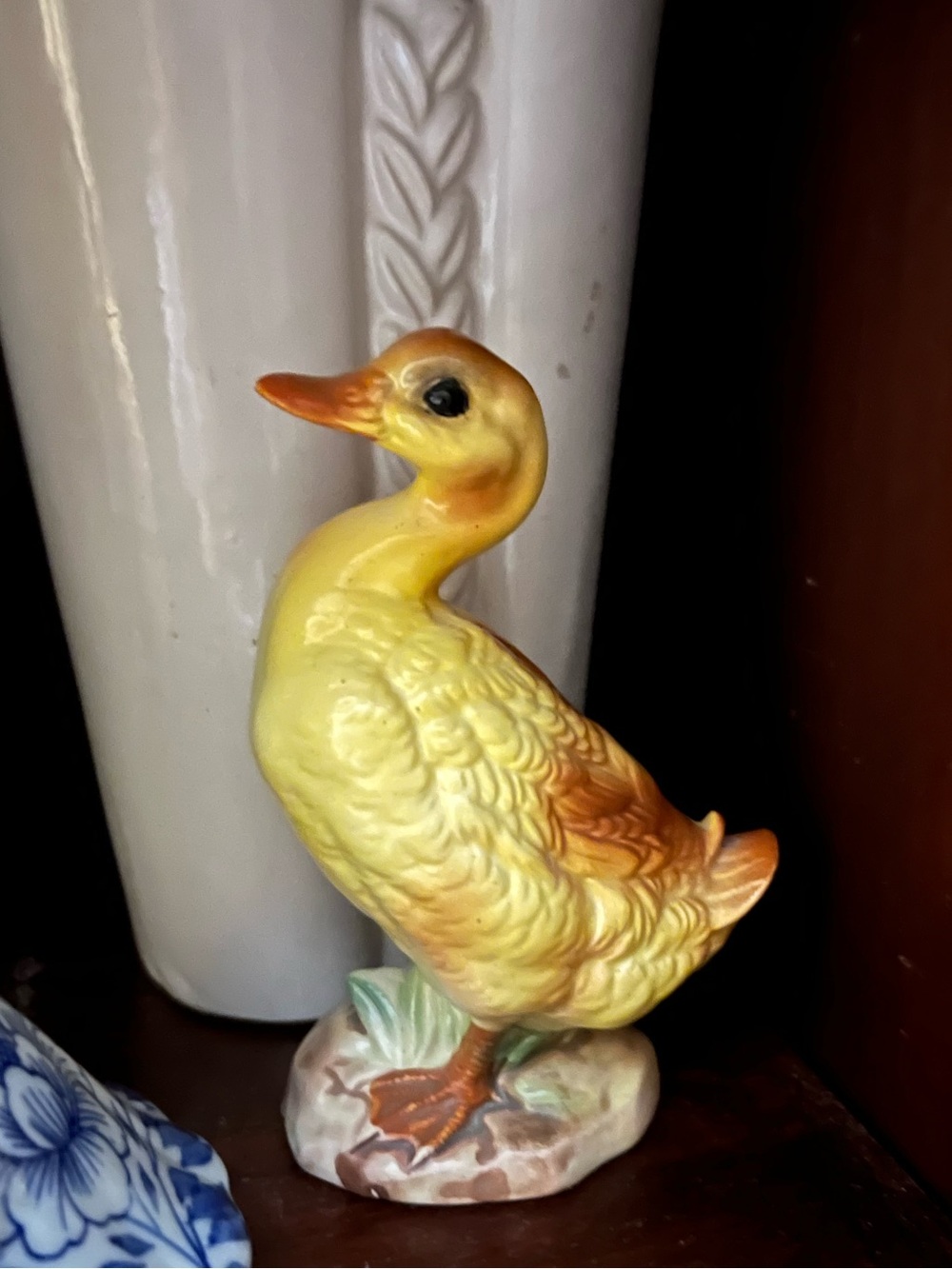 Yellow Ceramic Duck Figurine - Decorative Bird Statue